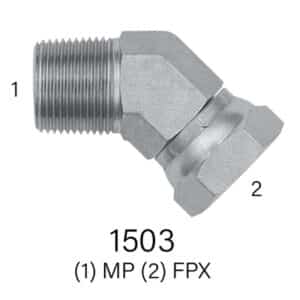 Hydraulic Adapter Series 1503 MPT to Swivel FPT – 45° Elbow  #2(1/8') - #20(1.25")