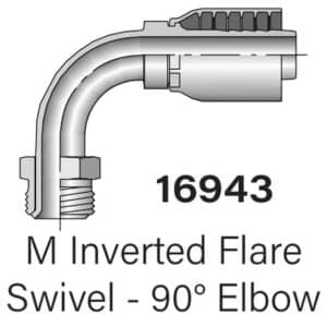 Parker Series 16943 Male Inverted Flare Swivel 90° Elbow Hydraulic Fitting, Size #4-#8