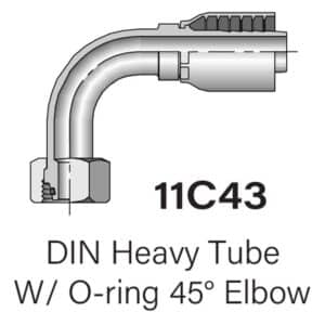 Parker Series 11C43 Metric DIN Heavy Tube with O-ring 45° Elbow, Sizes 8mm - 25mm