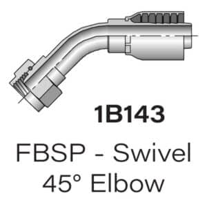 Parker Series 1B143 Female BSP Swivel 45° Elbow, Size #4-#12