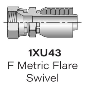 Parker Series 1XU43 Female Metric Flare Swivel, Sizes #10-#20