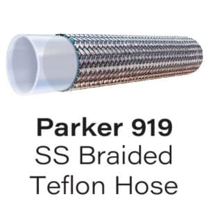 Parker 919 Series Natural Smoothbore PTFE Hose – Chemical Resistant, 1500 PSI, Stainless Steel Braided
